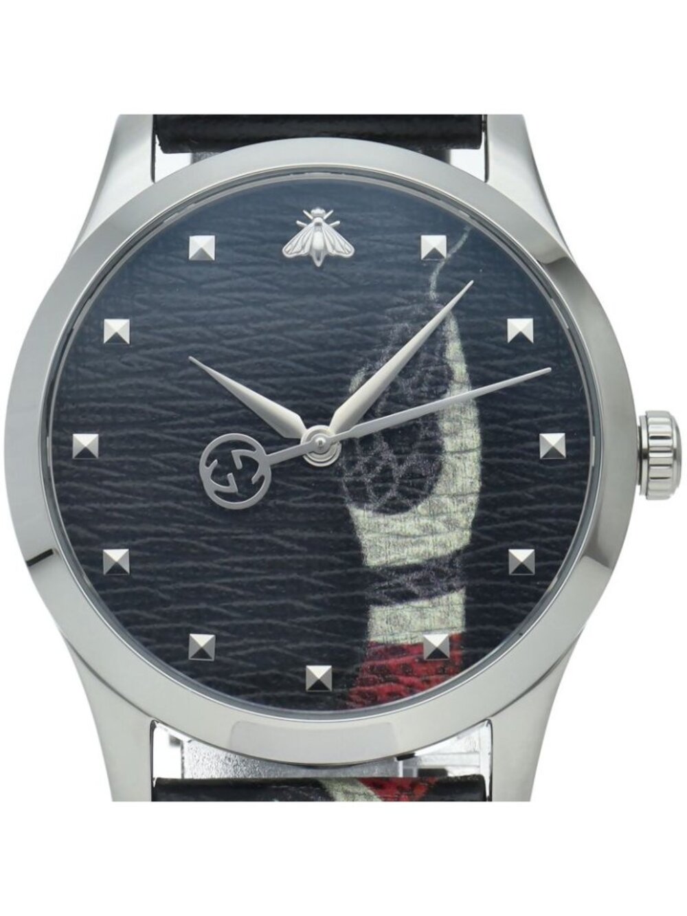 Gucci G-Timeless Marche Des Merveilles Watch 126.4 SS Leather Black
